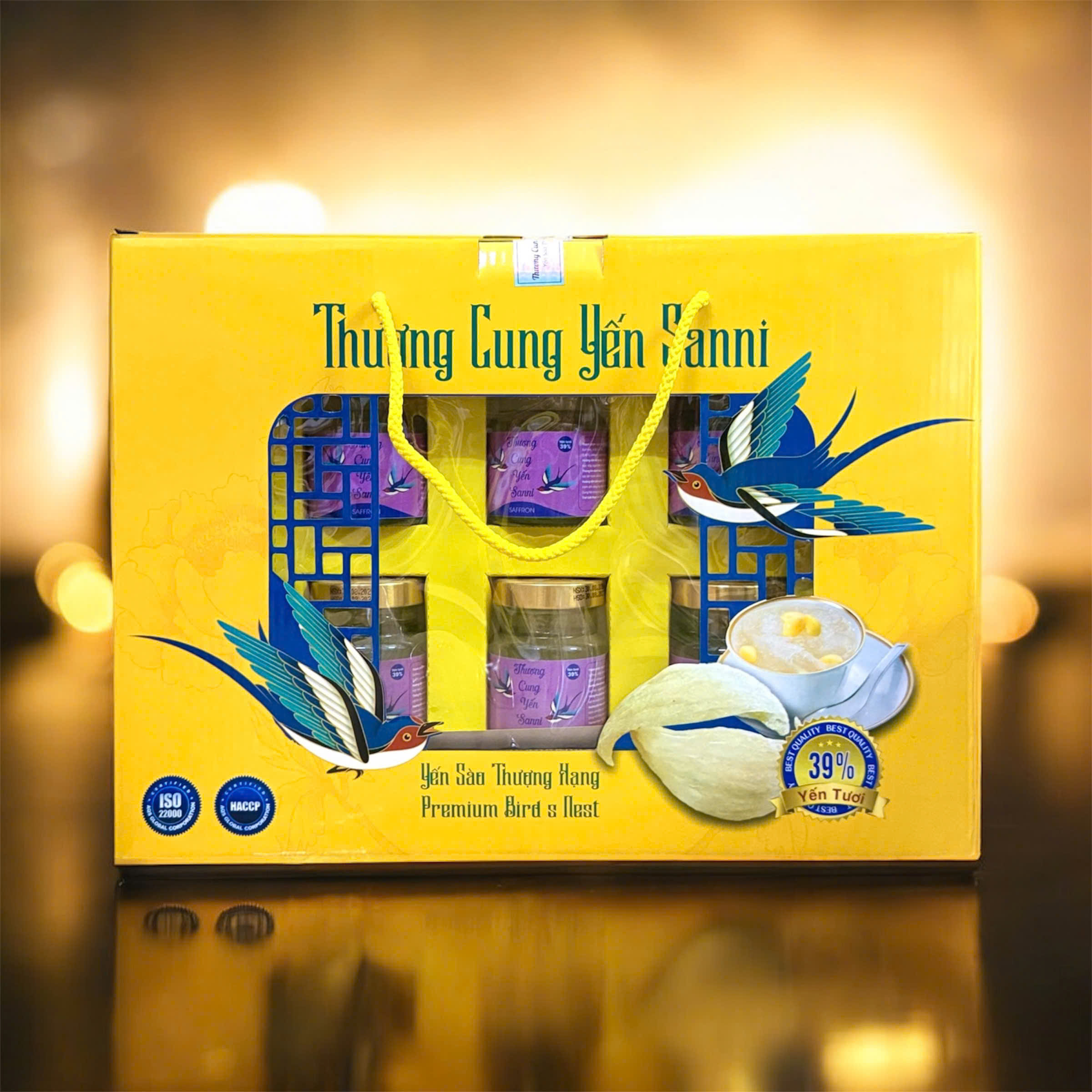 Hộp quà lớn 6 hũ yến Thượng Cung Yến Sanni 70ml Saffron